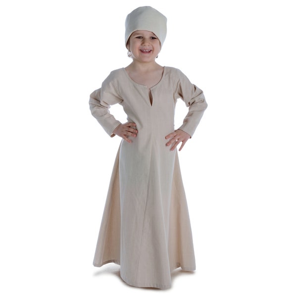 Sous-robe viking pour filles Geirdriful chanvre coloré | Robe médiévale pour enfants