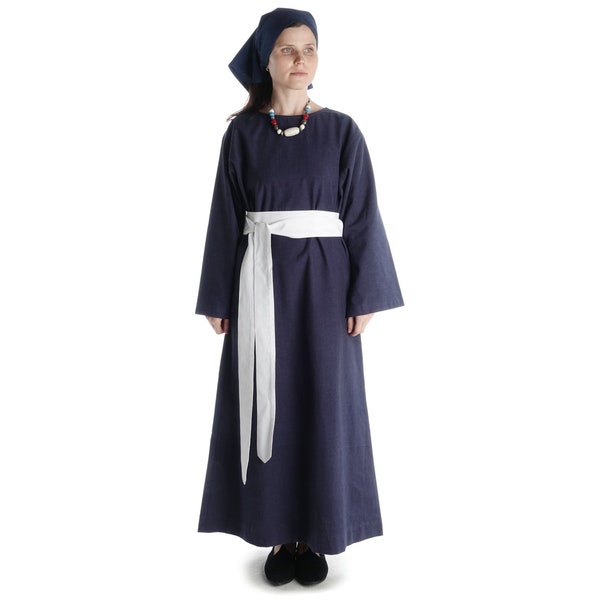 Mittelalter Kleid Trompeten-Ärmel Wikinger Unterkleid Blau Sigune