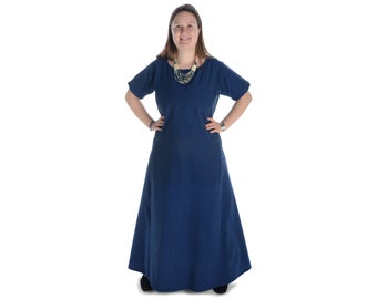 Robe médiévale col rond Viking manches courtes robe femme brume coton