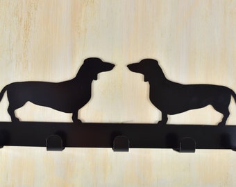 Handmade Metal Dachshund Dog Lead/Leash Holder/Hanger 5 Hooks Black