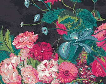 Black background with Pink and Red clusters of flowers by Art Gallery Fabrics, 100% Premium Cotton, 44-45&quot; Wide, Sold by the Half Yard