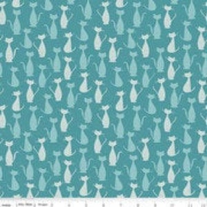 Riley Blake Designs in Mint Green with Small Cats just kind of hanging out , 100% Premium Cotton, 43-44" Wide, Fabric sold by the Half Yard