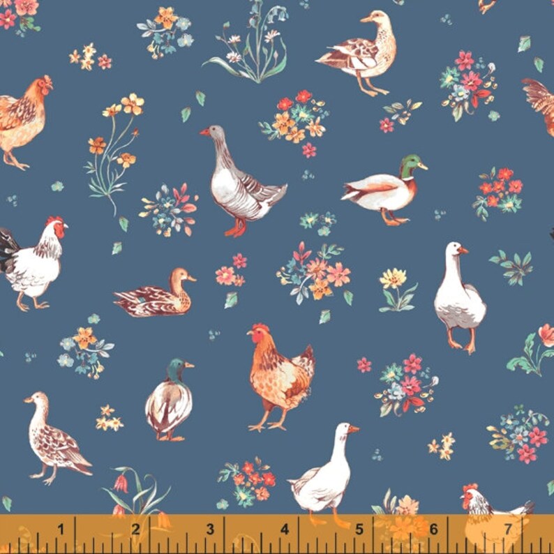 Farm Fowl Fabric: Ducks, Chickens & Flowers - Windham Fabrics - Etsy