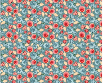 New Release! Mon Cheri by Lila Tueller for Riley Blake. This print features pink roses on a background called lake. Beautiful..