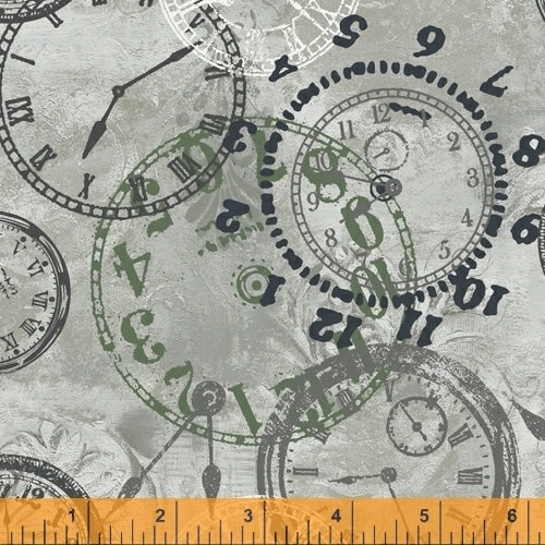 Charcoal clocks with some green mixed in makes for an interesting and pretty design on another flannel from Windham.