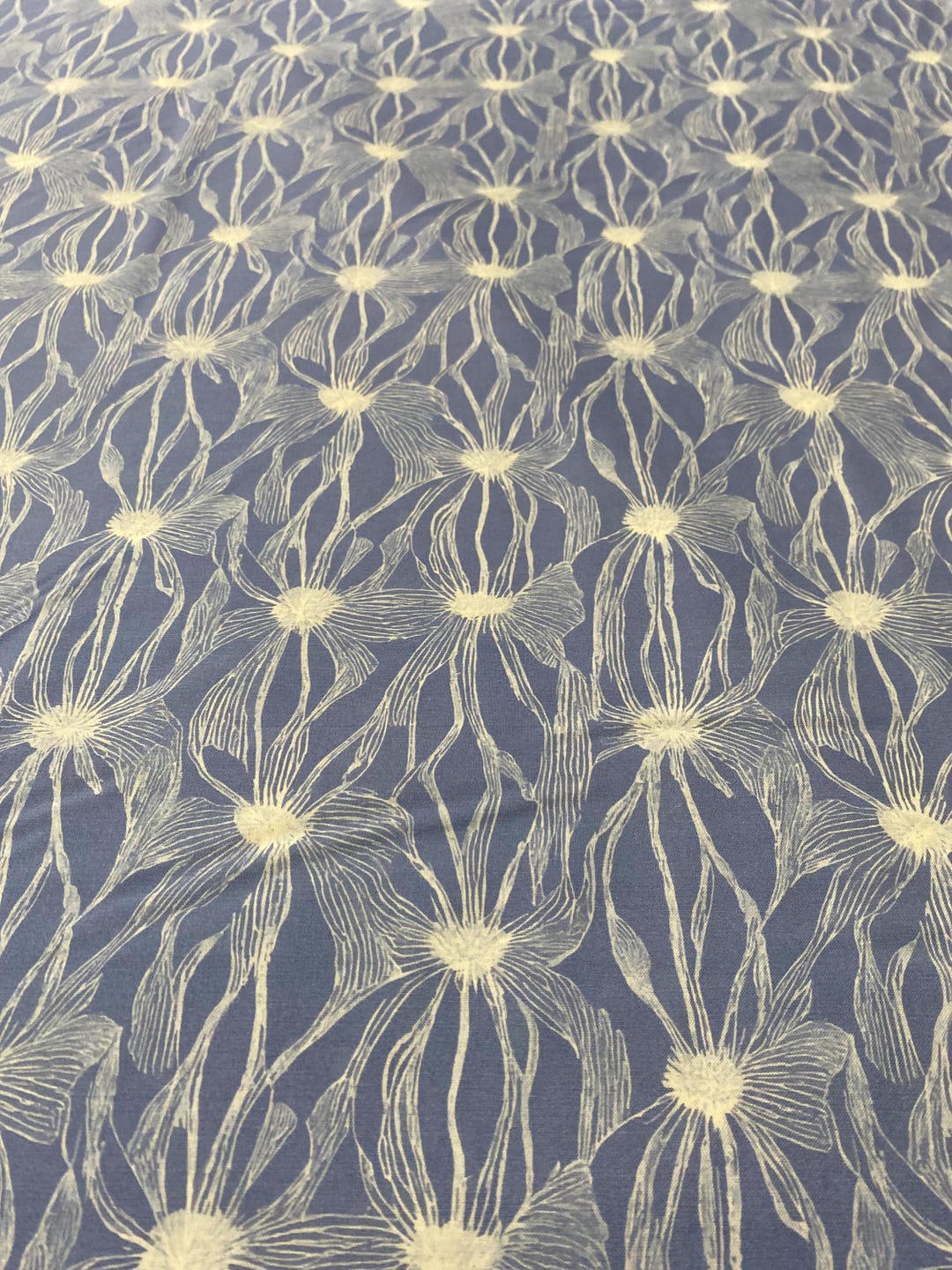 Floral Line Work, White on Blue - Abstract Florals, Paintbrush Studios ...