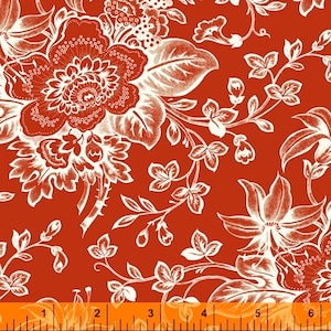 Deep Red and White Flowers & Vines by Mary Koval&#39;s Scarlett Collection for Windham Fabrics, Premium Cotton, 44&quot; Wide, Sold by the Half Yard