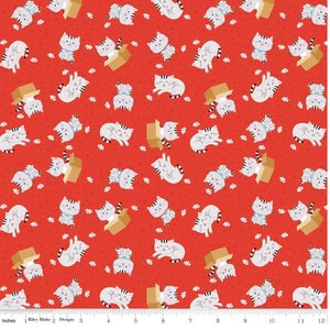 Pets Cats Red by Lori Whitlock for Riley Blake features white kittens along with hearts, stars, arrows etc. on a red background.  Sweet!