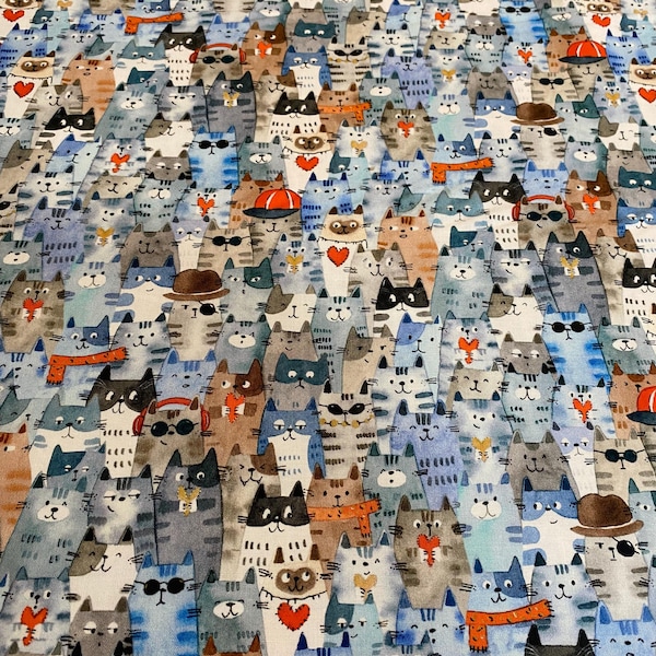 Feline Friends, Dusty Blue, Cats Around Town, Windham Fabrics