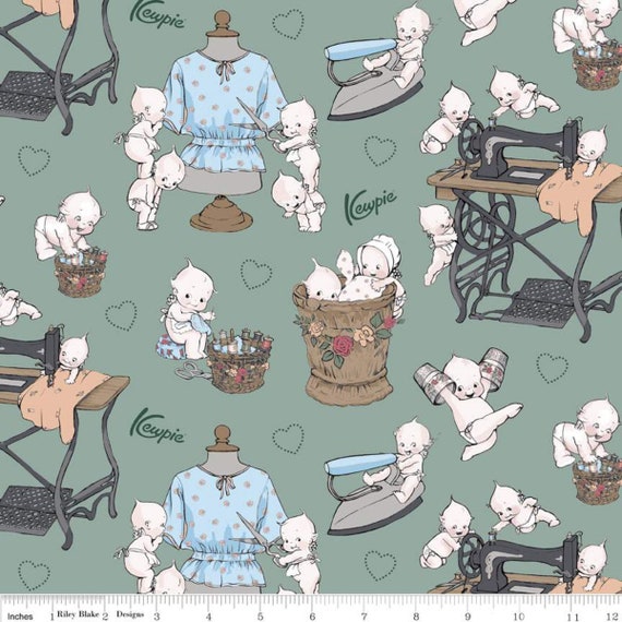 These little kewpie dolls hard at work in this sewing room are just cute  and sweet and funny - the sage green background is very pretty. The more I  ...