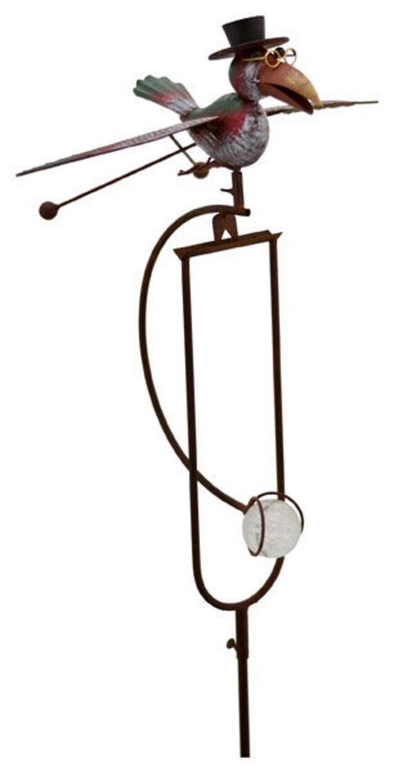 Wippe Rabe mit Hut ArtFerro Gartenwippe Gartenstecker Garten Deko Metall