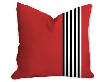 home accent pillow home decor pillow cover and insert Interior decor Red pillow with back and white stripes modern pillow throw pillow