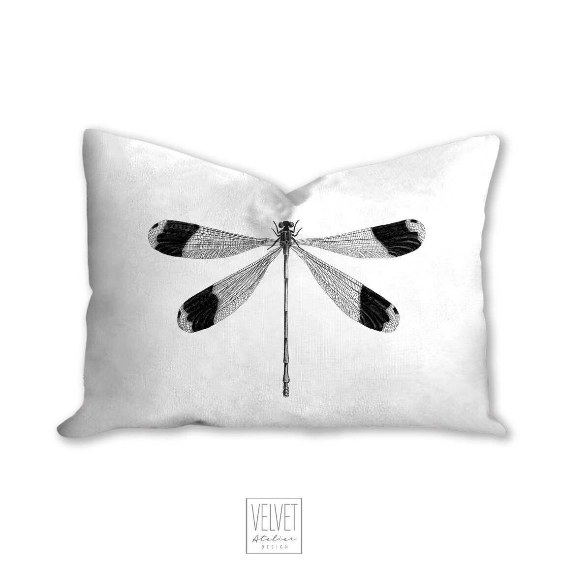 Dragonfly Pillow Black and White Insect Art Botanical Etsy