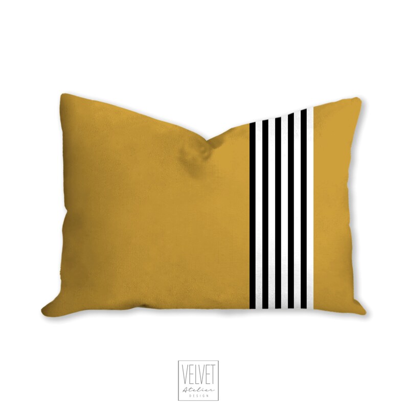 Yellow Pillow With Back and White Stripes Throw Pillow Etsy