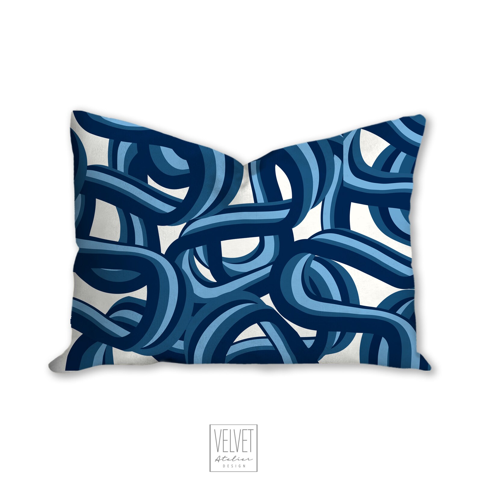 Blue Abstract Pillow Tangled Waves Pattern Modern Pillow Etsy