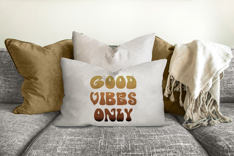 Good vibes only pillow sunset colors groovy Boho pillow Etsy