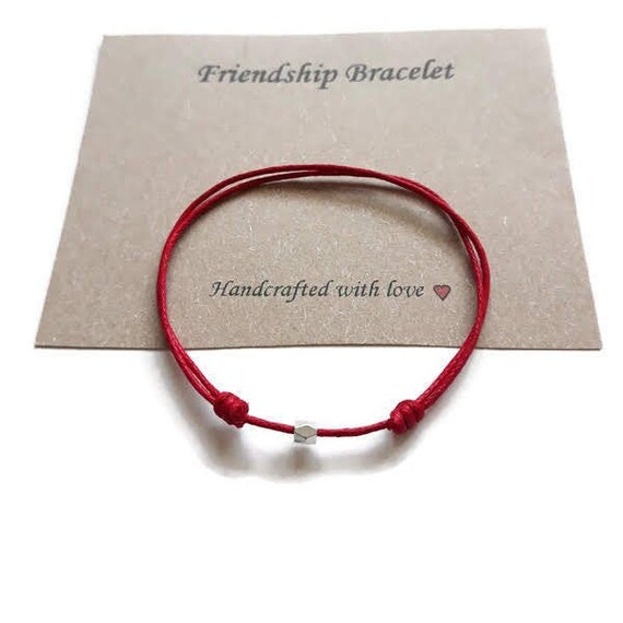 Red strings bracelet with silver cylinder beads unisex Etsy