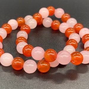 Genuine Charged Rose Quartz and Carnelian  Crystal Healing Bracelet 8mm