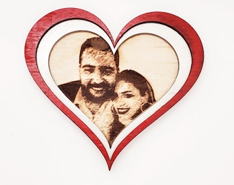 Valentine's Day Picture Frame with engraved picture on wood