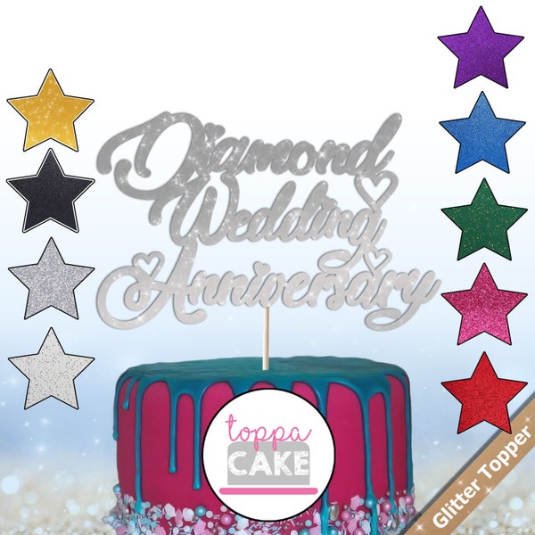 Diamond Wedding Anniversary Topper Glitter Cake Toppers 60th Center Decoration Couple Celebration