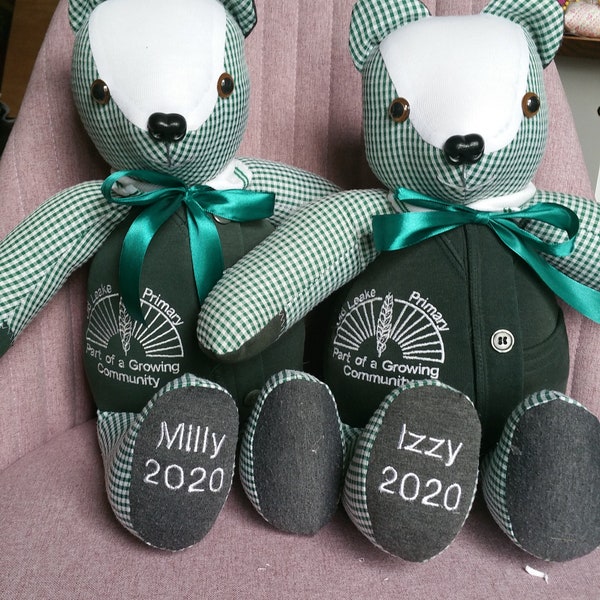Personalised School Leavers Uniform Memory and Keepsake Bears Handmade From Primary Secondry School Uniform - Leaver Gift