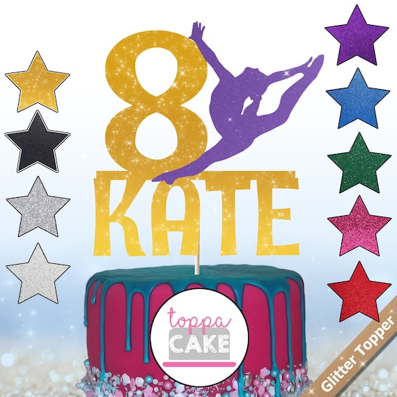 Personalised name and age gymnast gymnastics glitter birthday greetings card 