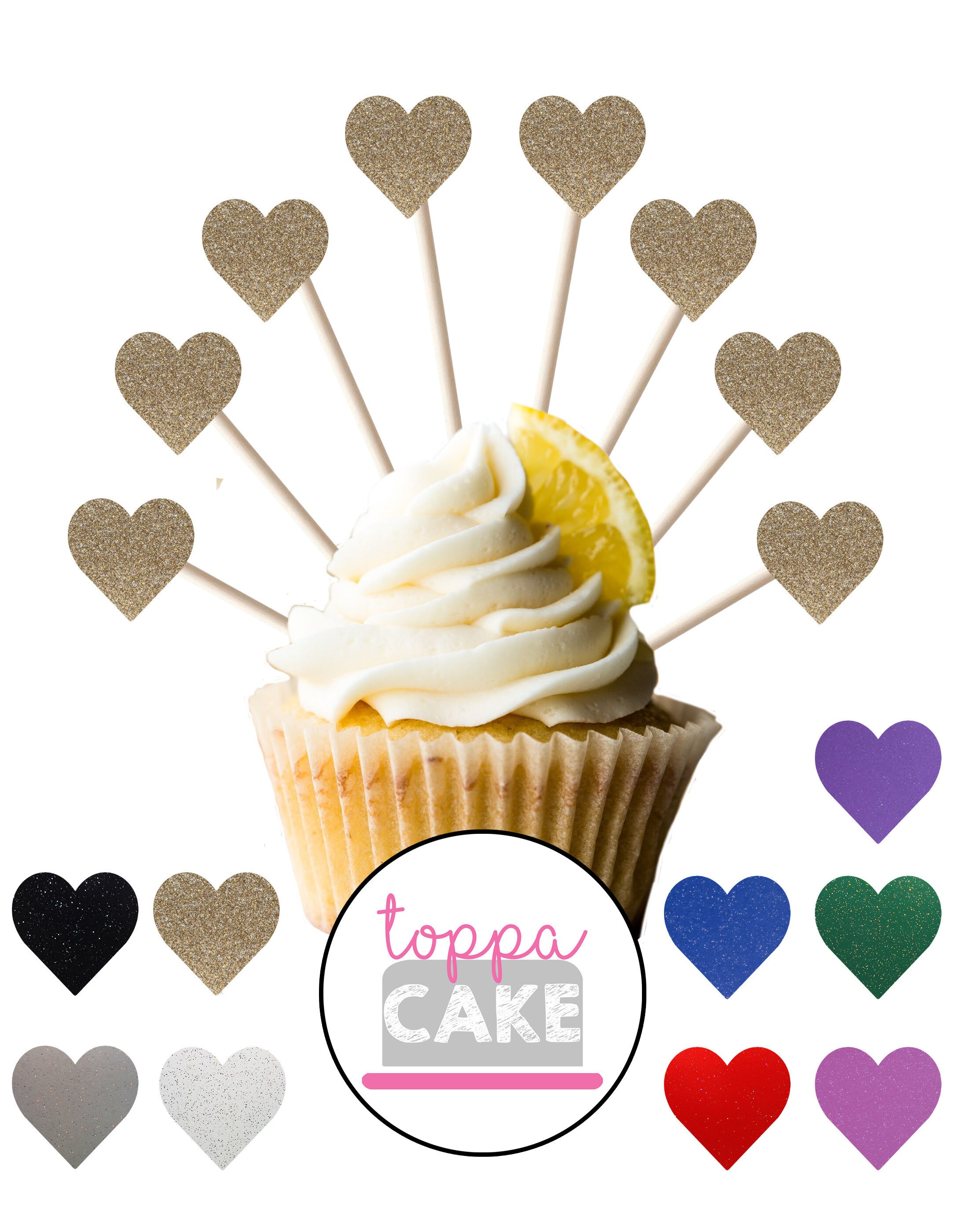 Love Heart Cupcake Toppers set of 18 heart cupcake toppers Etsy