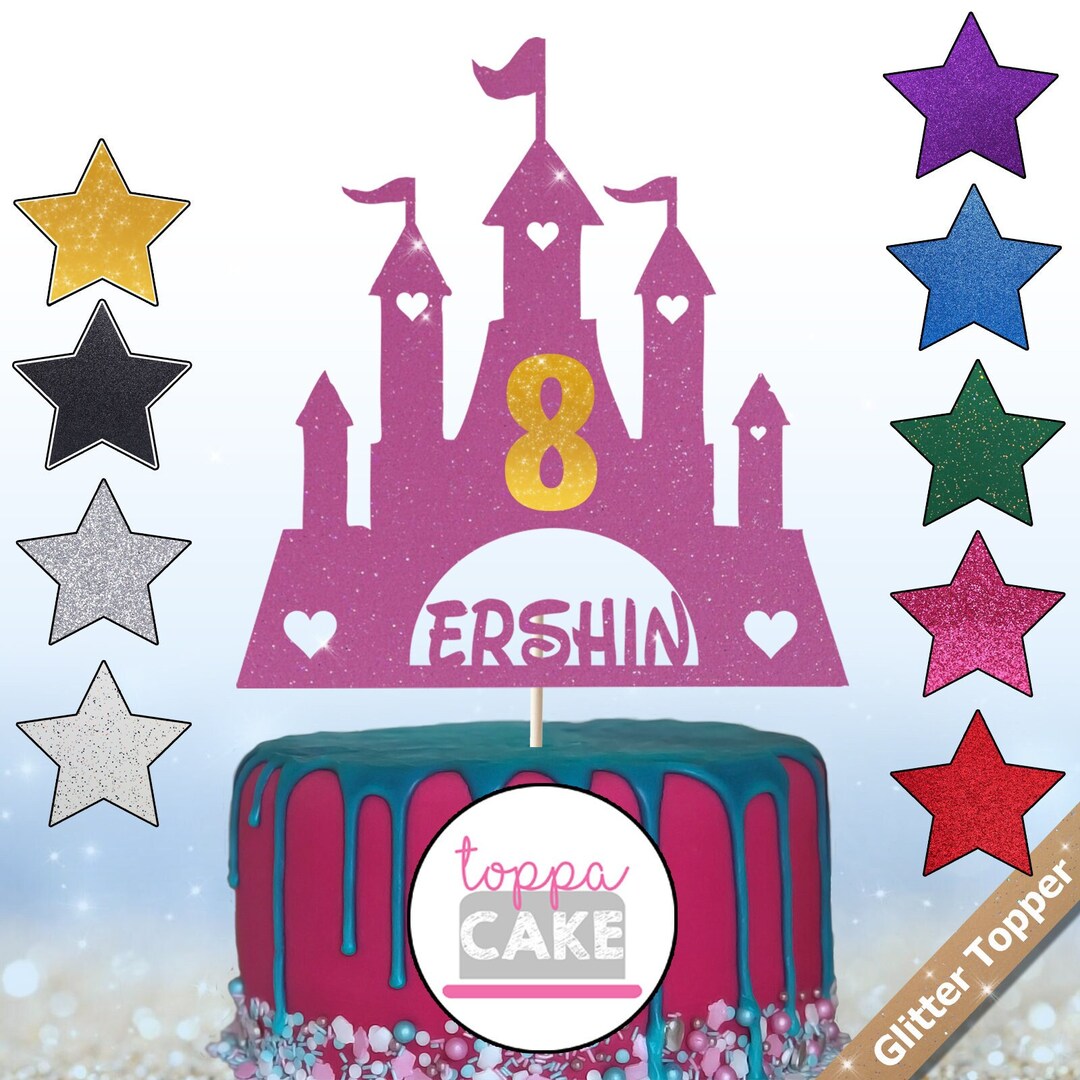 Disney Castle Cake Topper Party Birthday Glitter Cake Topper Customized