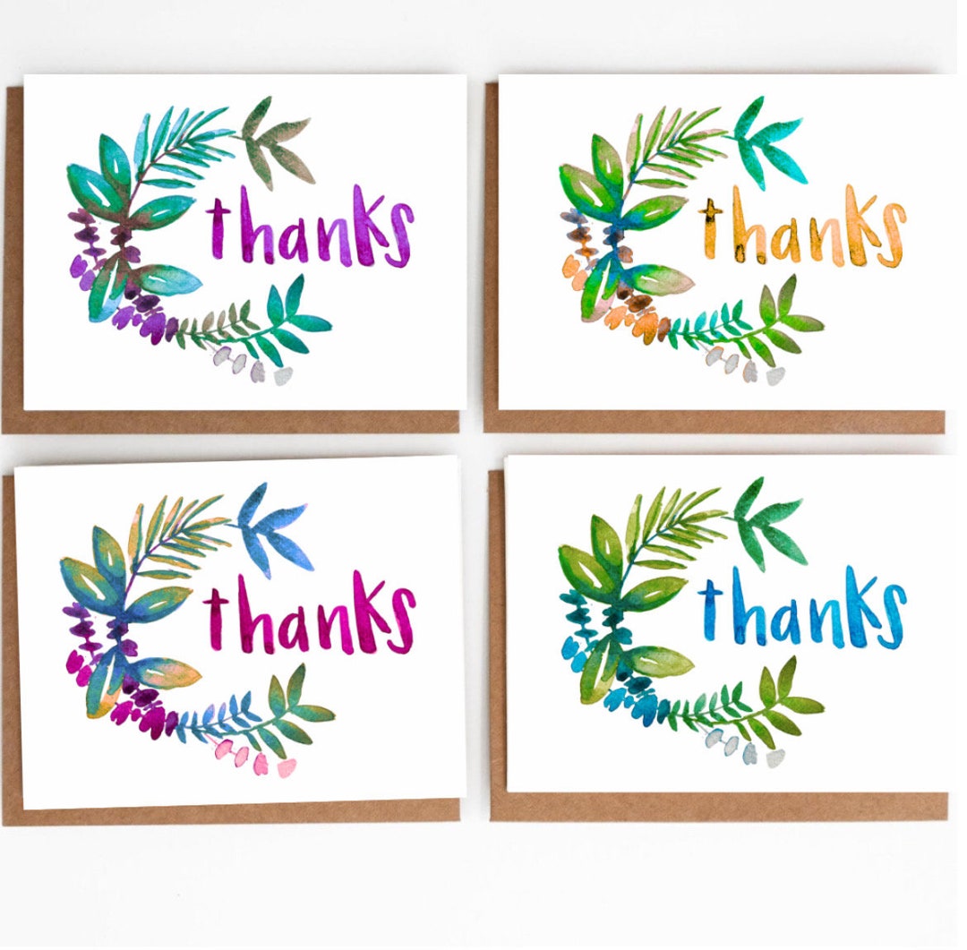 Watercolor Thank You Card Set - Etsy