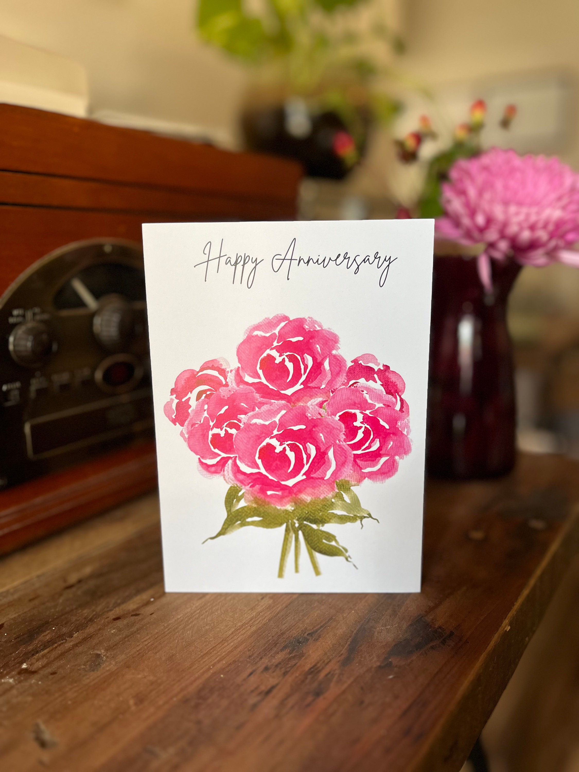 Happy Anniversary - Floral Watercolor Card - Etsy