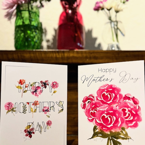 Lot de 2 cartes aquarelles pour la fête des mères