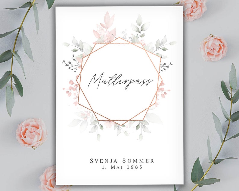 Mother passport cover | Floral Pink | personalized with name and date of birth | Pregnancy | Mother's passport | Gift Birth | 