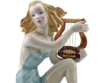 Figurine-Hand Painted Porcelain Harpist Figurine