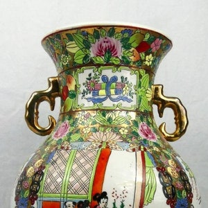 CHINESE VASES- Large Chinese Decorative Famille Rose Vase W Gilt Handles.