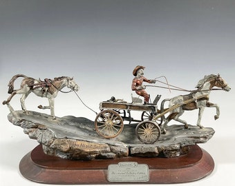 アンティーク馬車付き陶磁器 ヴィンテージ ヴィンテージ風の馬が子供を乗せたバギーを引いている陶器の置物 - 6