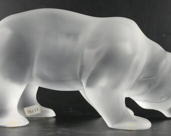 Lalique France Crystal Bear Figurine, Ursus Motif, Frosted Glass