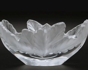 Cuenco de cristal Lalique Chene, con forma de hoja, vidrio artístico francés
