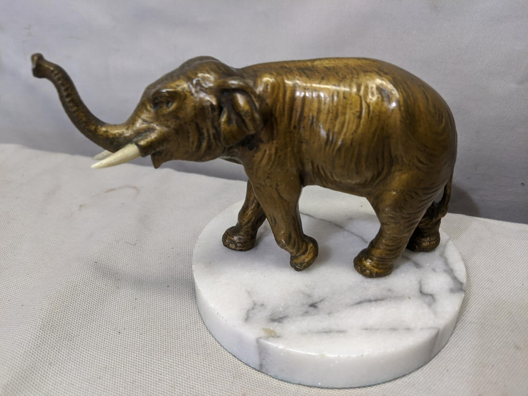 Bronzevintage Small Bronze Elephant Sculpture on Marble Base Etsy