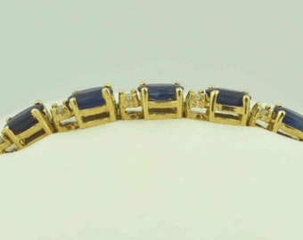 14kt Yellow gold sapphire and diamond bracelet, Oval Cut Sapphire Wedding Bracelet, Blue Sapphire Tennis Bracelet, Anniversary Gift For Wife