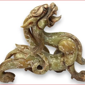 Chinese Dragon Carved From Celadon Jade, Antique Dragon Sculpture, Vintage Dragon Statue, One Of Kind, Natural Jade, Meditation, Healing