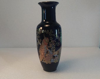 Vase-JAPANESE VASE Decorated With Peacocks & Flowers