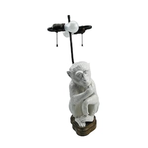 White Monkey Lamp Palm Beach Regency Italian Pottery, 2 Lights, Animal Home Decor, Monkey Holding Lamp, Antique Monkey Table Lamp, Gift