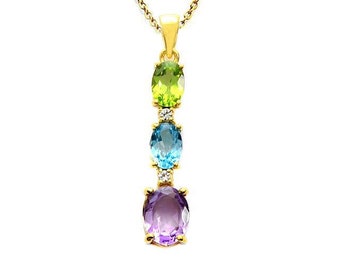 Jewelry-18K Gold Over Silver Multi Gemstones Tier Pendant