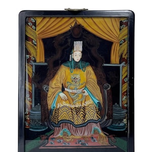 PAINTING- Reverse Glass Painting of Chinese Emperor on Throne