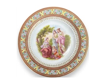 Antieke portretborden in Royal Weense stijl, handbeschilderd porselein, set van 12 inch