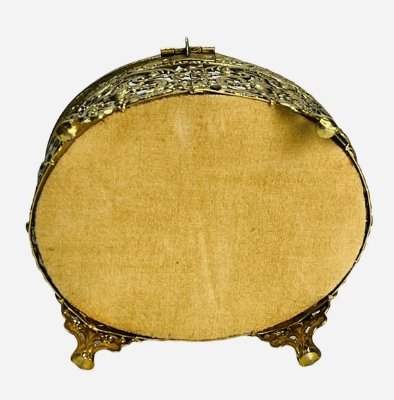 Vintage French Ormolu Filigree Brass Jewelry Box - image 8