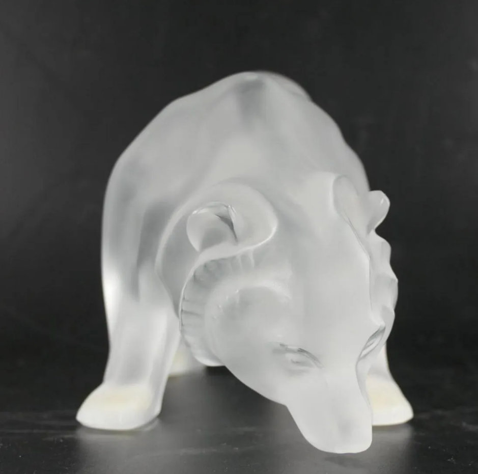 Lalique France Crystal Bear Figurine, Ursus Motif, Frosted Glass