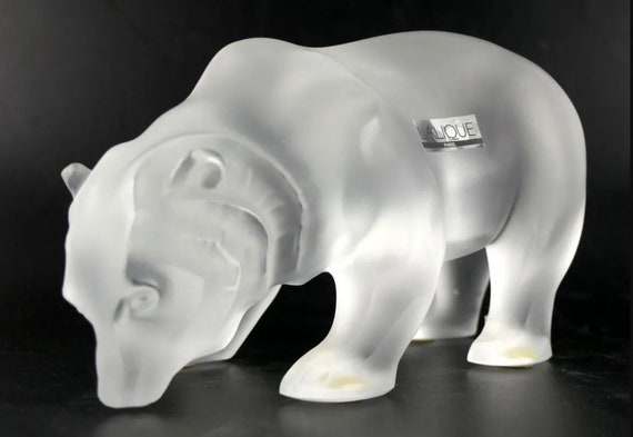 Lalique France Crystal Bear Figurine, Ursus Motif, Frosted Glass