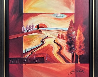 SURREALIST LANDSCAPE "Red River Sunset" by Alfred Gockel 20C.