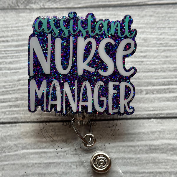 Assistant nurse manager Pinch Clip Retractable Glitter Badge reel